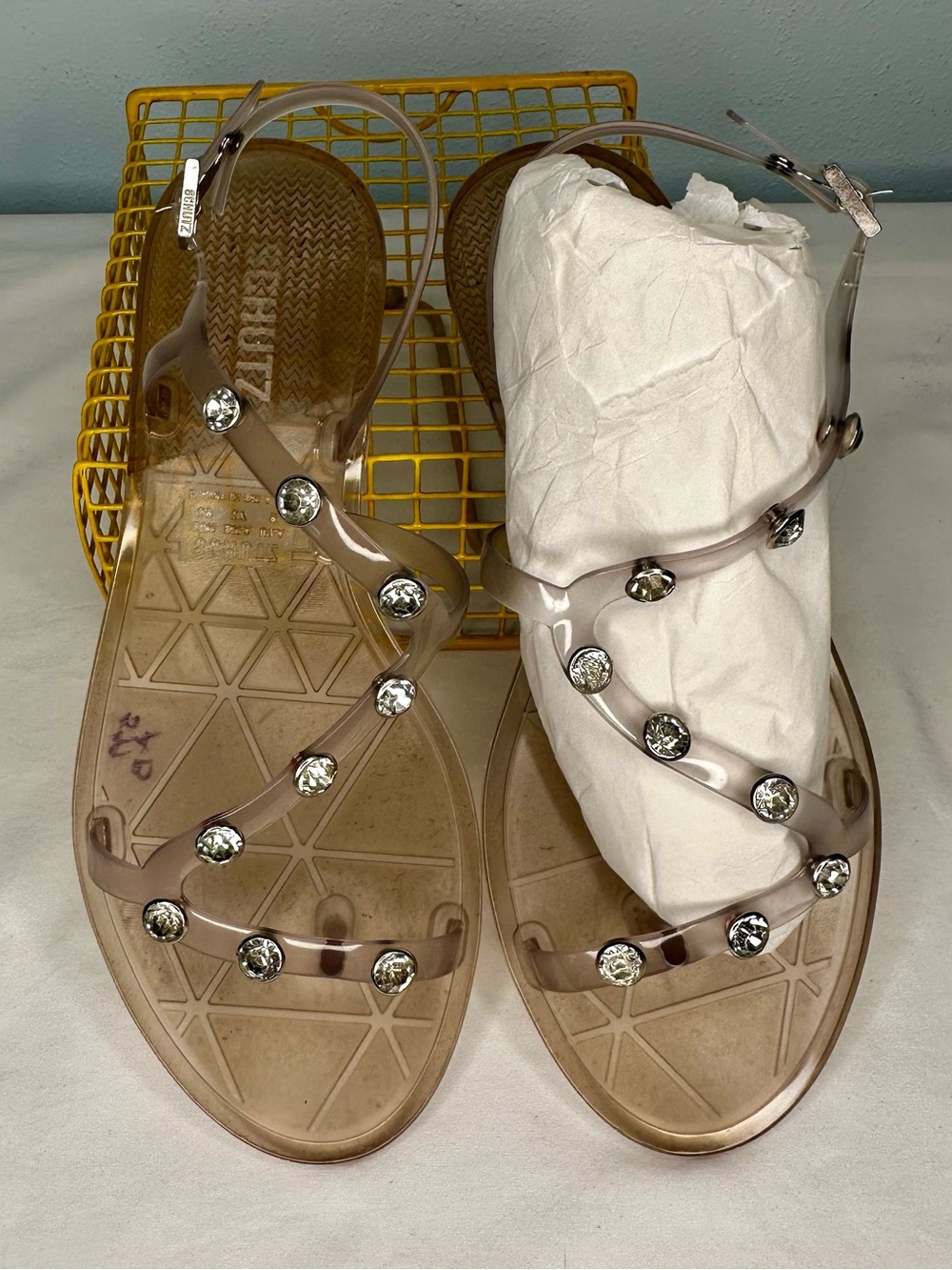 SCHUTZ Clear Jeweled Jelly Sandals